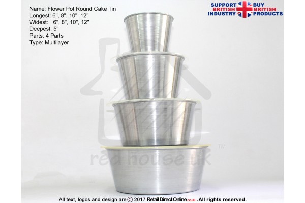 Flower Pot Round Cake Baking Tin | 5" Deep | Size 6 8 10 12 " | 4 Tiers