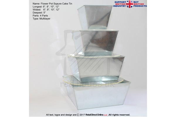Flower Pot Square Cake Baking Tin | 5" Deep | Size 6 8 10 12 " | 4 Tiers