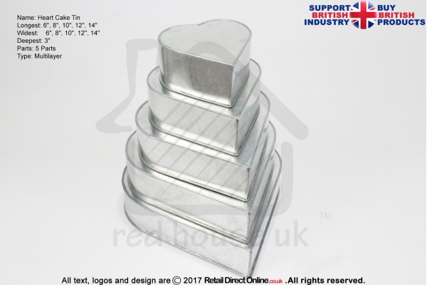 Heart Cake Baking Tin | 3" Deep | Size 6 8 10 12 14 " | 5 Tiers | Hand Made
