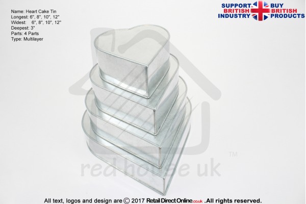 Heart Cake Baking Tin | 3" Deep | Size 6 8 10 12 " | 4 Tiers | Hand Made