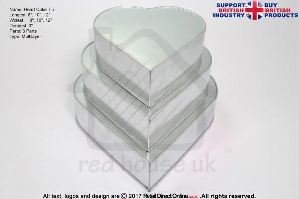 Heart Cake Baking Tin | 3" Deep | Size 8 10 12 " | 3 Tiers | Hand Made