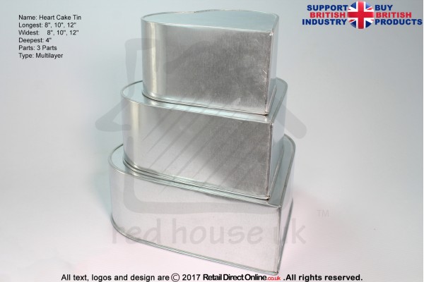 Heart Cake Baking Tin | 4" Deep | Size 8 10 12 " | 3 Tiers | Hand Made