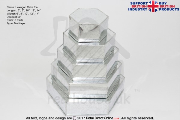 Hexagon Cake Baking Tin | 3" Deep | Size 6 8 10 12 14 " | 5 Tiers | Hand Made