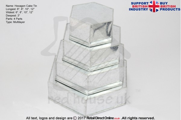 Hexagon Cake Baking Tin | 3" Deep | Size 6 8 10 12 " | 4 Tiers | Hand Made