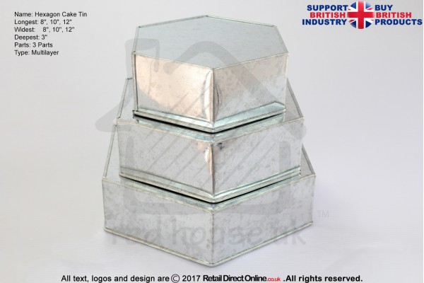 Hexagon Cake Baking Tin | 3" Deep | Size 8 10 12 " | 3 Tiers | Hand Made