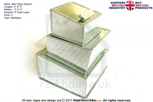 Mini Topsy Sqaure Cake Baking Tin | Size 3 4 5 " | 3 Tiers 