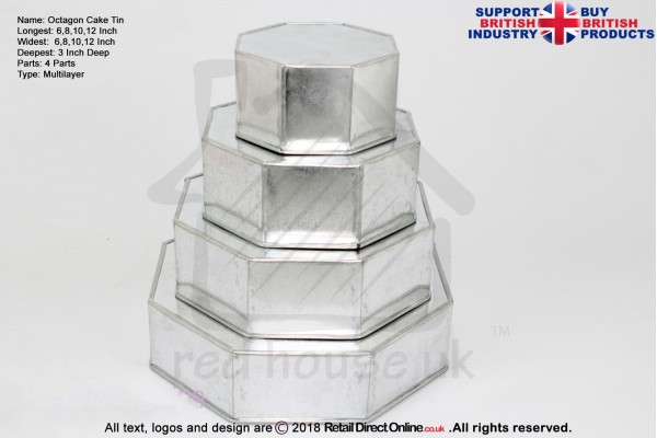 Octagon Cake Baking Tin | 3" Deep | Size 6 8 10 12 " | 4 Tiers | Hand Made
