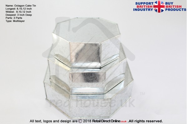 Octagon Cake Baking Tin | 3" Deep | Size 8 10 12 " | 3 Tiers | Hand Made