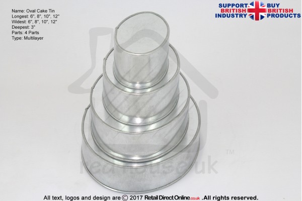 Oval Cake Baking Tin | 3" Deep | Size 6 8 10 12 " | 4 Tiers | Hand Made