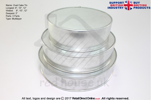 Oval Cake Baking Tin | 3" Deep | Size 8 10 12 " | 3 Tiers | Hand Made