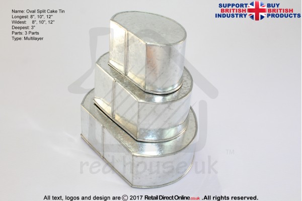 Split Oval Set Cake Baking Tin | Size 8 10 12 " | 3 Tiers 