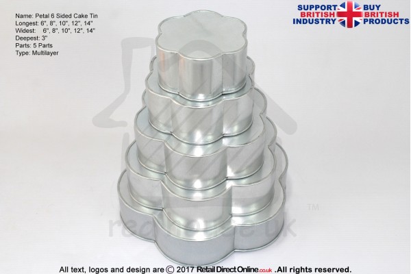Petal 6 Sided Cake Baking Tin | 3" Deep | Size 6 8 10 12 14 " | 5 Tiers | Hand Made