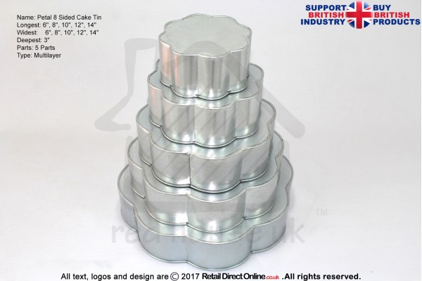 Petal 8 Sided Cake Baking Tin | 3" Deep | Size 6 8 10 12 14 " | 5 Tiers | Hand Made