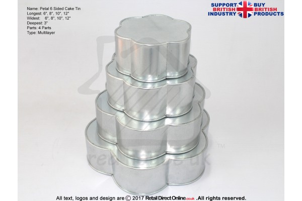 Petal 6 Sided Cake Baking Tin | 3" Deep | Size 6 8 10 12 " | 4 Tiers | Hand Made