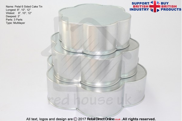 Petal 6 Sided Cake Baking Tin | 3" Deep | Size 8 10 12 " | 3 Tiers | Hand Made