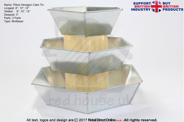 Pillow Hexagon Cake Baking Tin | 3" Deep | Size 8 10 12 " | 3 Tiers | Hand Made