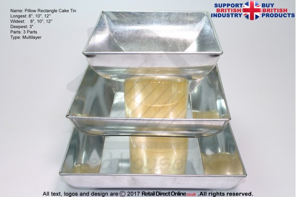 Pillow Square Cake Baking Tin | 3" Deep | Size 8 10 12 " | 3 Tiers | Hand Made