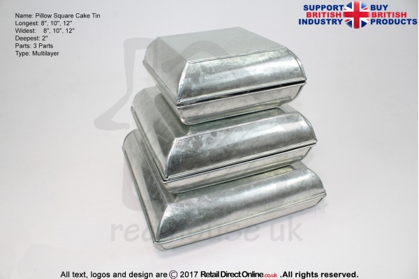 Pillow Square Cake Baking Tin | 2" Deep | Size 8 10 12 " | 3 Tiers | Hand Made