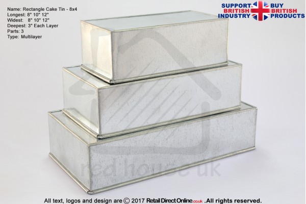 Rectangle Cake Tin | 8x4 | 3" Deep | Size 8 10 12 " | 3 Tiers | Hand Made