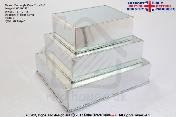 Rectangle Cake Tin | 8x6 | 3" Deep | Size 8 10 12 " | 3 Tiers | Hand Made