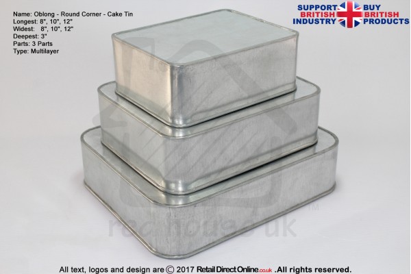 Round Corner Oblong Cake Baking Tin | Size 8 10 12 " | 3 Tiers 