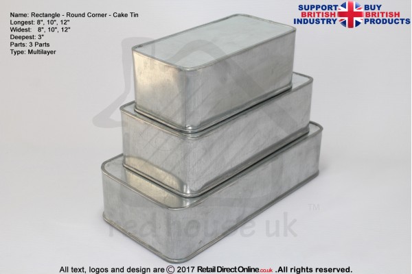 Round Corner Rectangle Cake Baking Tin | Size 8 10 12 " | 3 Tiers 