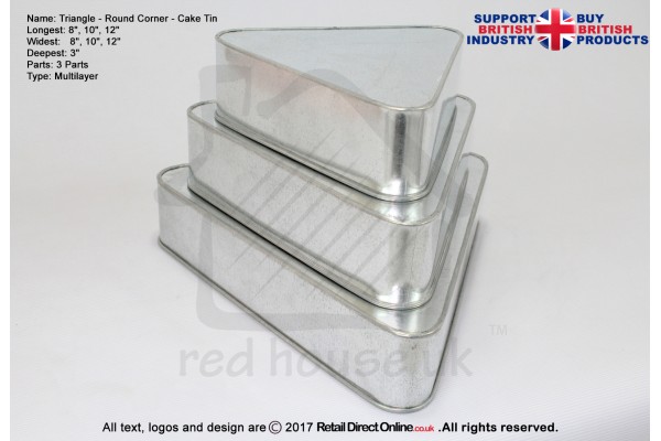 Round Corner Triangle Cake Baking Tin | Size 8 10 12 " | 3 Tiers 