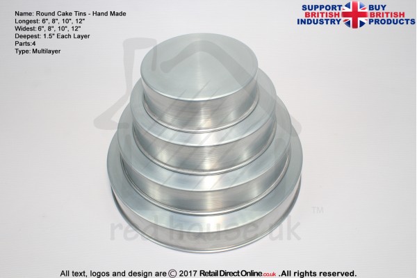 Round Cake Baking Tin | 1.5" Deep | Size 6 8 10 12 " | 4 Tiers | Jointless And Seamless | Rainbow Multi Layer