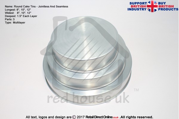 Round Cake Baking Tins | 1.5" Deep | Size 8 10 12 " | 3 Tiers | Jointless And Seamless | Rainbow Multi Layer 