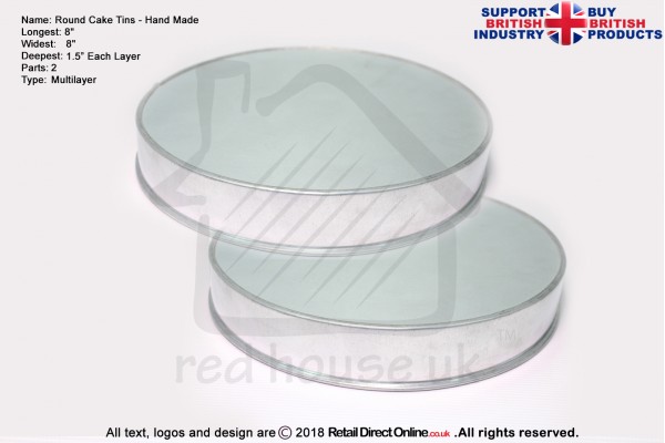Round Cake Tins | 1.5 Inch Deep | 8 Inch | Hand Made | Rainbow Multi Layer 