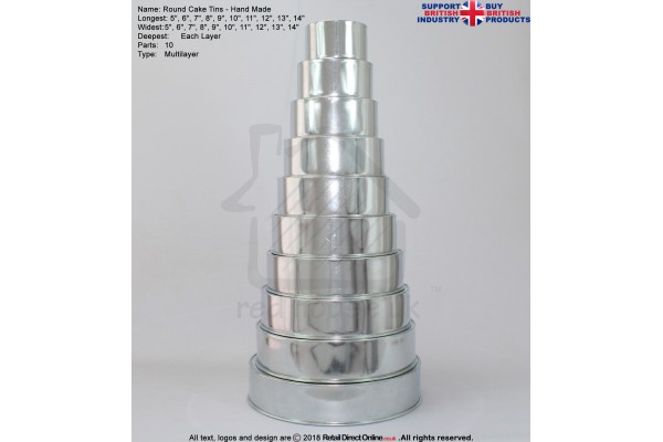 Round Cake Baking Tins | 2" Deep | Size 567891011121314 " | 10 Tiers | Hand Made | Rainbow | Multi Layer