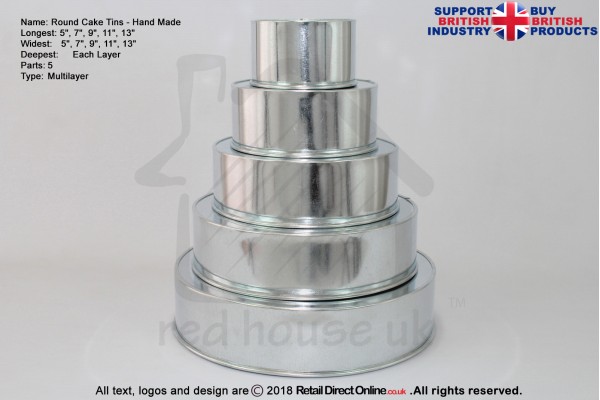 Round Cake Baking Tin | 2" Deep | Size 5 7 9 11 13 " | 5 Tiers | Hand Made | Rainbow | Multi Layer