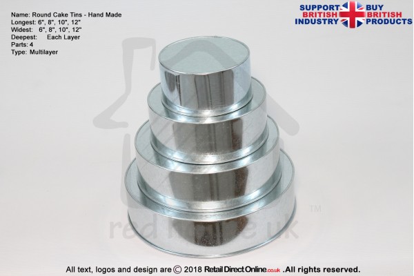 Round Cake Baking Tin | 2" Deep | Size 6 8 10 12 " | 4 Tiers | Hand Made | Rainbow | Multi Layer