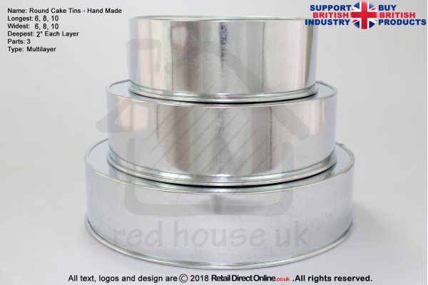 Round Cake Baking Tins | 2" Deep | Size 6 8 10 " | 3 Tiers | Jointless & Seamless | Rainbow | Multi Layer