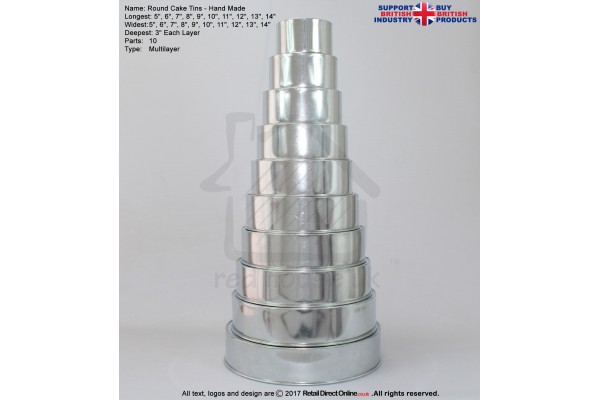 Round Cake Baking Tins | 3" Deep | Size 5 6 7 8 9 10 11 12 13 14 " | 10 Tiers | Hand Made