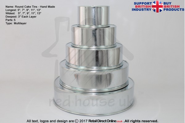 Round Cake Baking Tin | 3" Deep | Size 5 7 9 11 13 " | 5 Tiers | Hand Made