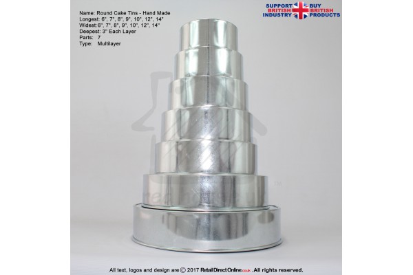 Round Cake Baking Tins | 3" Deep | Size 6 7 8 9 10 12 14 " | 7 Tiers | Hand Made