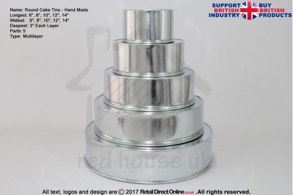 Round Cake Baking Tin | 3" Deep | Size 6 8 10 12 14 " | 5 Tiers | Hand Made