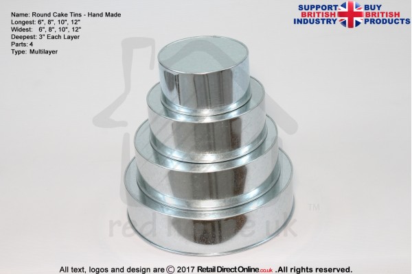 Round Cake Baking Tin | 3" Deep | Size 6 8 10 12 " | 4 Tiers | Hand Made