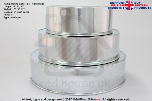 Round Cake Baking Tin | 3" Deep | Size 6 9 12 " | 3 Tiers | Hand Made