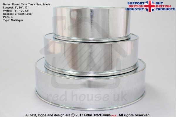 Round Cake Baking Tin | 3" Deep | Size 8 10 12 " | 3 Tiers | Hand Made