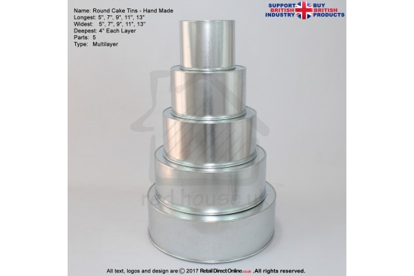 Round Cake Baking Tin | 4" Deep | Size 5 7 9 11 13 " | 5 Tiers | Hand Made