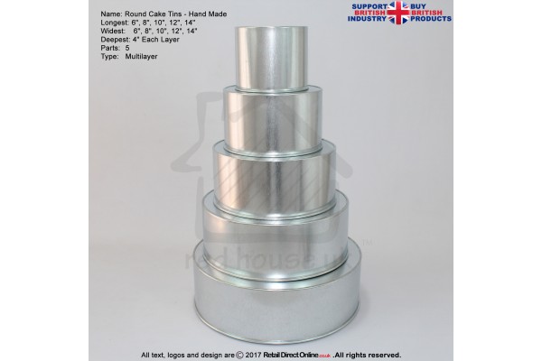 Round Cake Baking Tin | 4" Deep | Size 6 8 10 12 14 " | 5 Tiers | Hand Made
