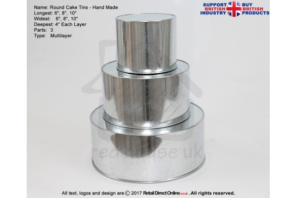 Round Cake Baking Tin | 4" Deep | Size 6 8 10 " | 3 Tiers | Hand Made