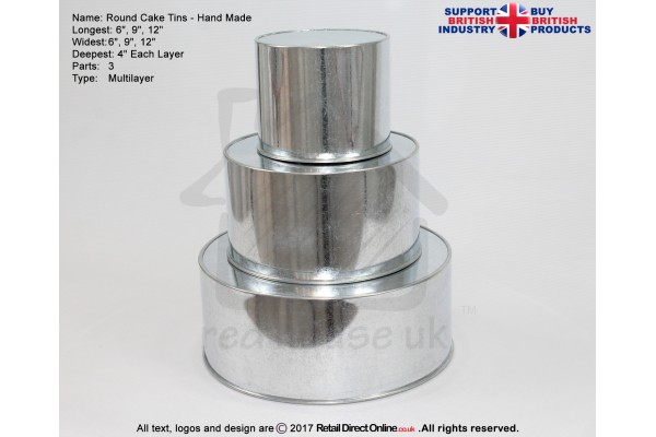 Round Cake Baking Tin | 4" Deep | Size 6 9 12 " | 3 Tiers | Hand Made