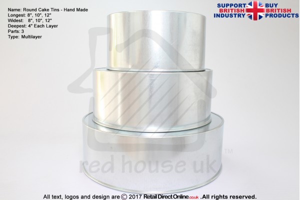 Round Cake Baking Tin | 4" Deep | Size 8 10 12 " | 3 Tiers | Hand Made