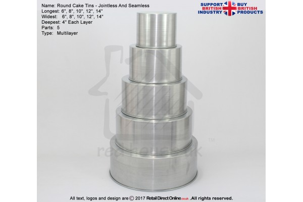 Round Cake Baking Tin | 4" Deep | Size 6 8 10 12 14 " | 5 Tiers | Jointless And Seamless