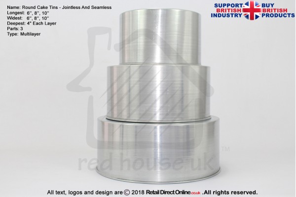 Round Cake Baking Tin | 4" Deep | Size 6 8 10 " | 3 Tiers | Jointless And Seamless