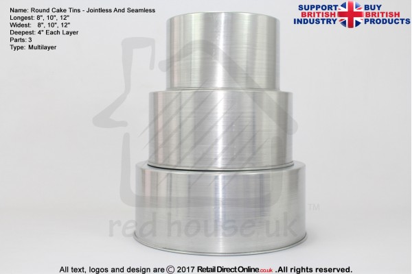 Round Cake Baking Tin | 4" Deep | Size 8 10 12 " | 3 Tiers | Jointless And Seamless