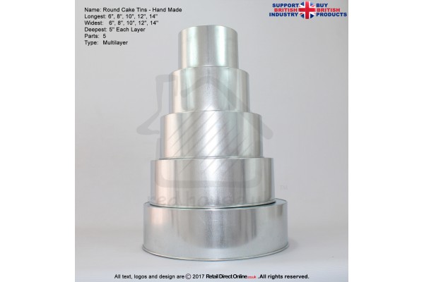 Round Cake Baking Tin | 5" Deep | Size 6 8 10 12 14 " | 5 Tiers | Hand Made